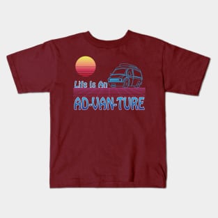 Vanlife Retro Life is an Ad-Van-Ture Blue Camper Van sunset Kids T-Shirt